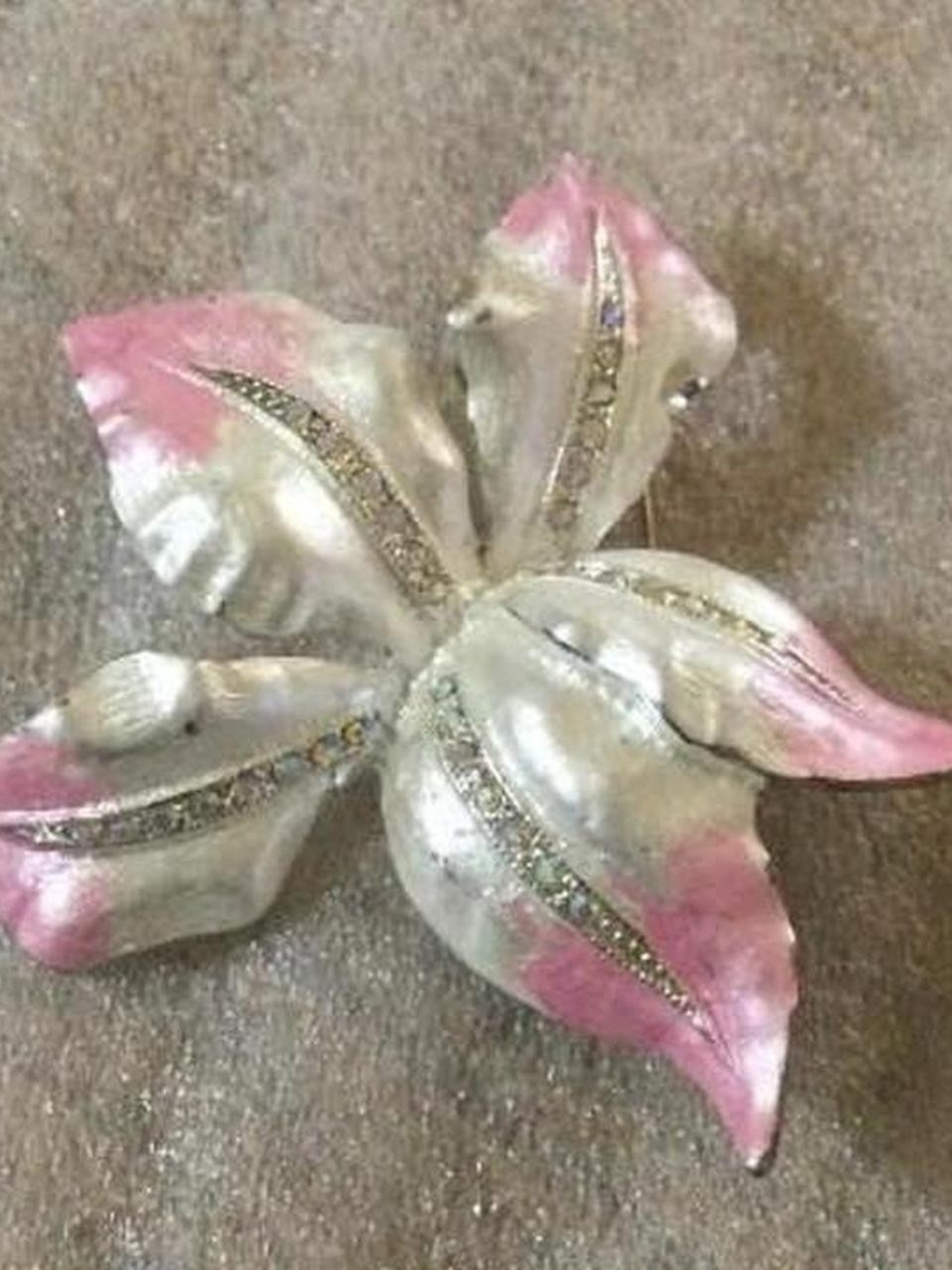 Pink and White Floral Brooch
